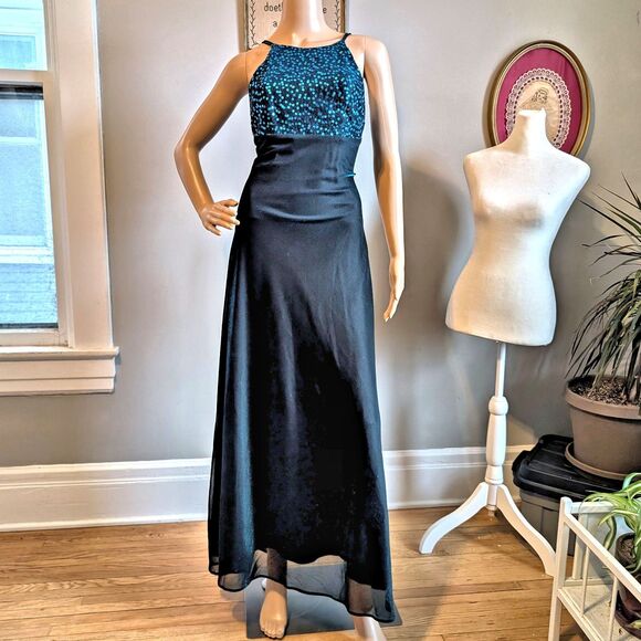 Vintage 1990s Blondie Nites Prom Dress Sequin Iridescent Whimsygoth Blue Jrs 5 - Picture 4 of 12